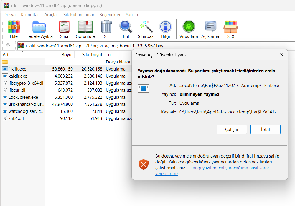 Windows güvenlik uyarısı penceresi