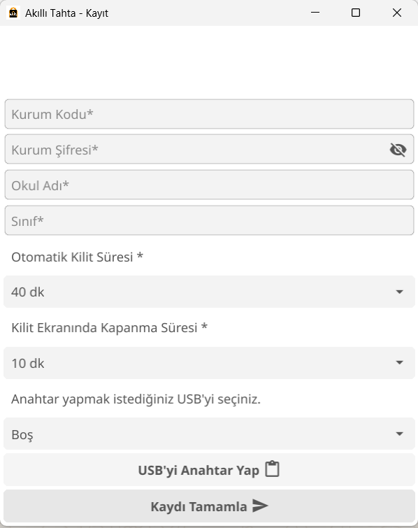 i-Kilit kayıt ekranı — numaralandırılmış alanlar